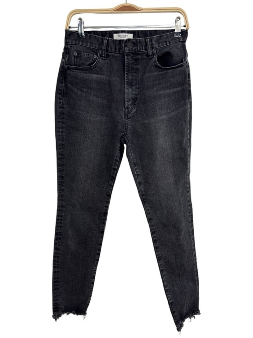 Moussy Vintage Raw Hem Skinny Jeans Size 29 Black Wash Mid Rise Ankle Denim